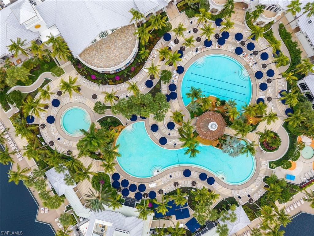Drone / aerial view of a pool