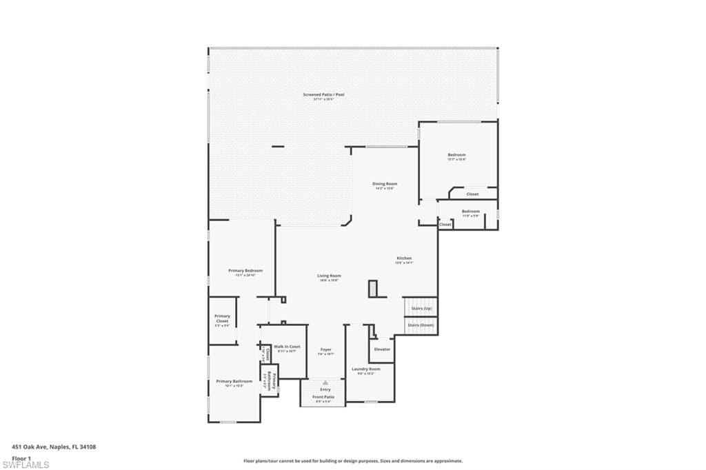 451 Oak property plan with screened area and pool