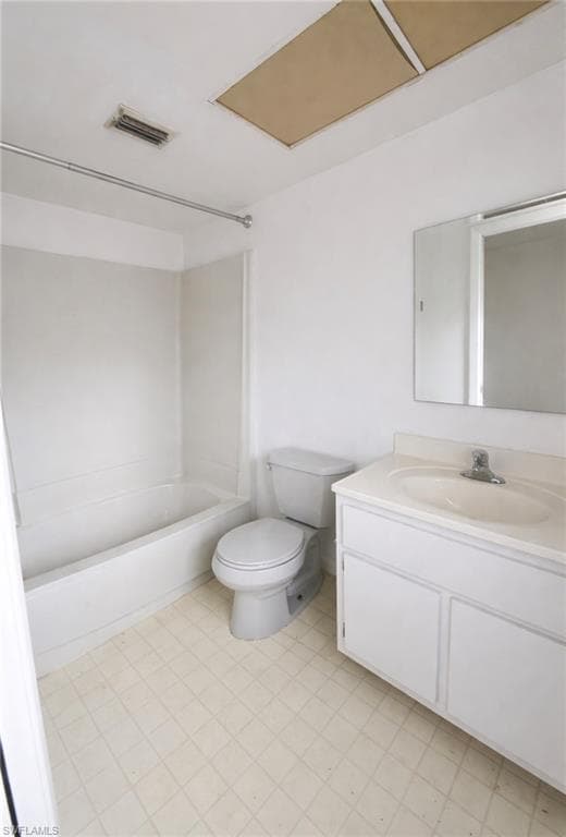 Full bathroom with vanity, tub / shower combination, and light flooring