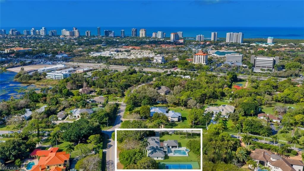 View of the property currently, with landscaping and pool enhanced using AI