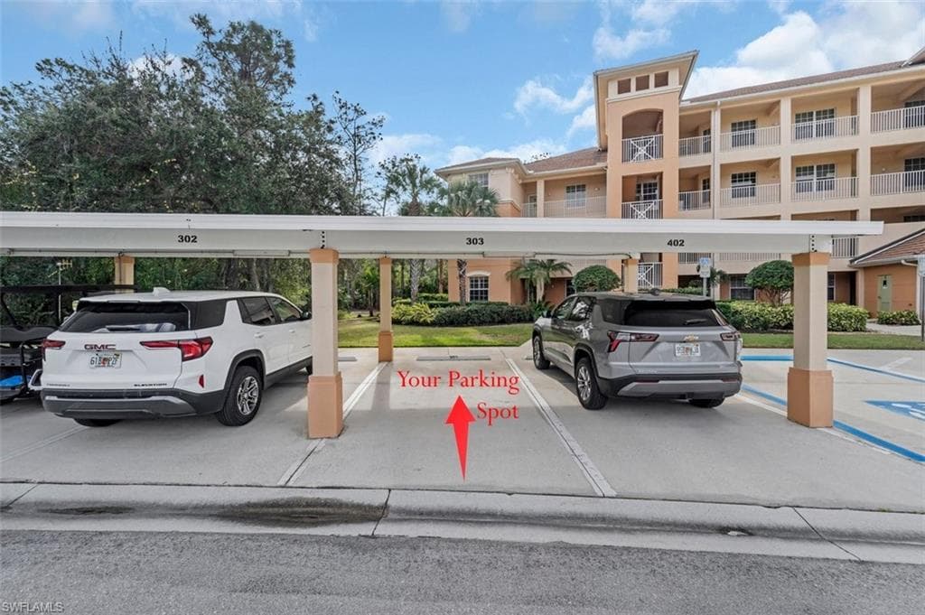 View of covered parking lot