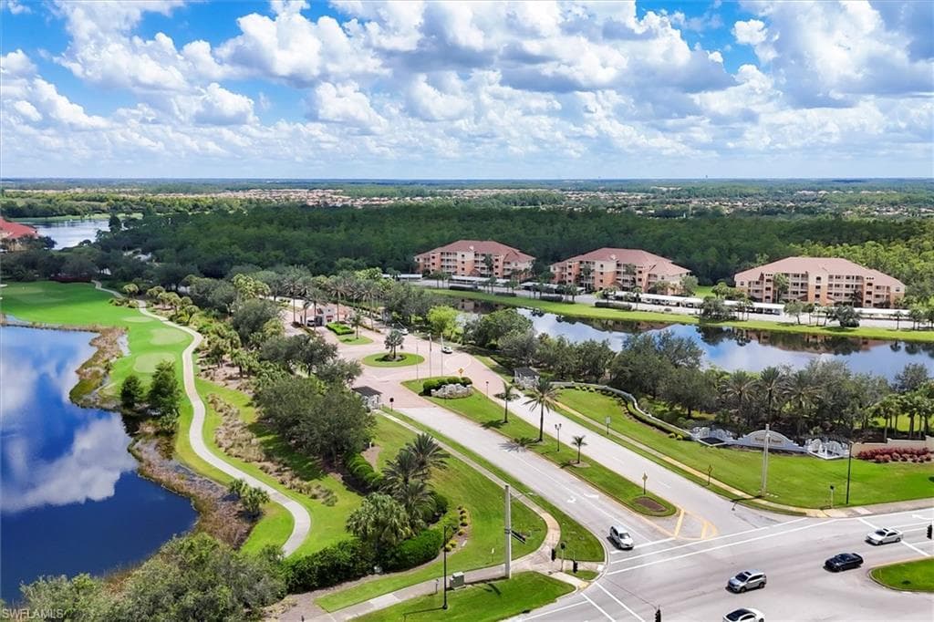 Bird's eye view of a nearby body of water