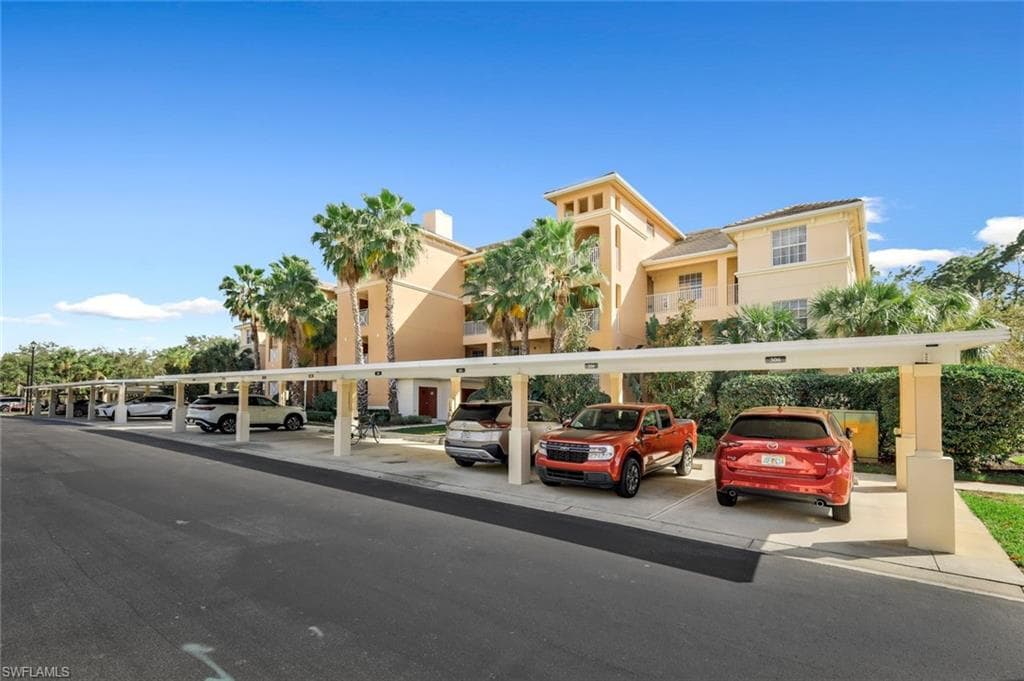 View of covered parking lot