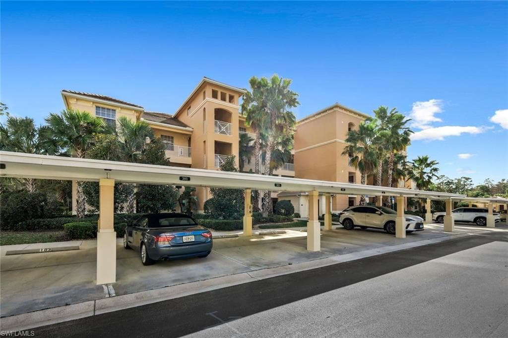 View of covered parking lot