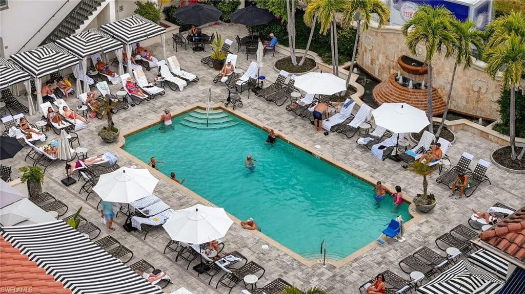Drone / aerial view of a pool