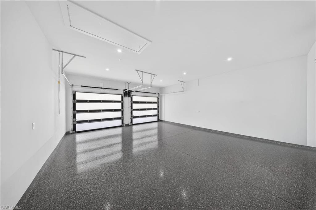 Garage with recessed lighting