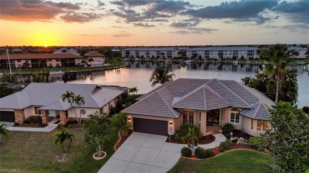 Aerial view at dusk of a water view