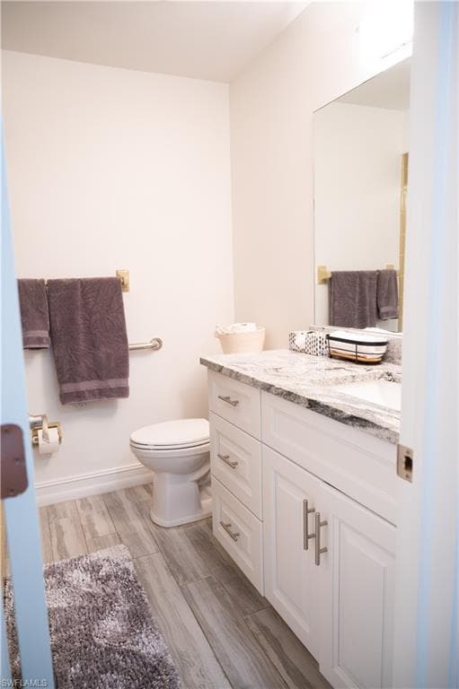 Bathroom featuring vanity and wood tiled floors