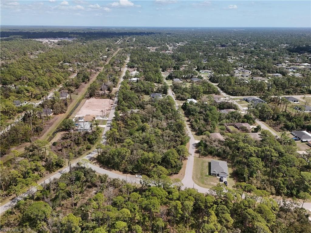 Aerial view of a heavily wooded area