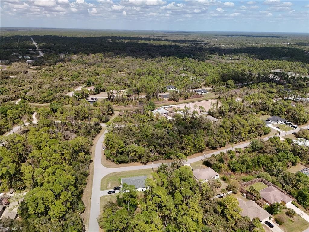 Aerial view of a heavily wooded area