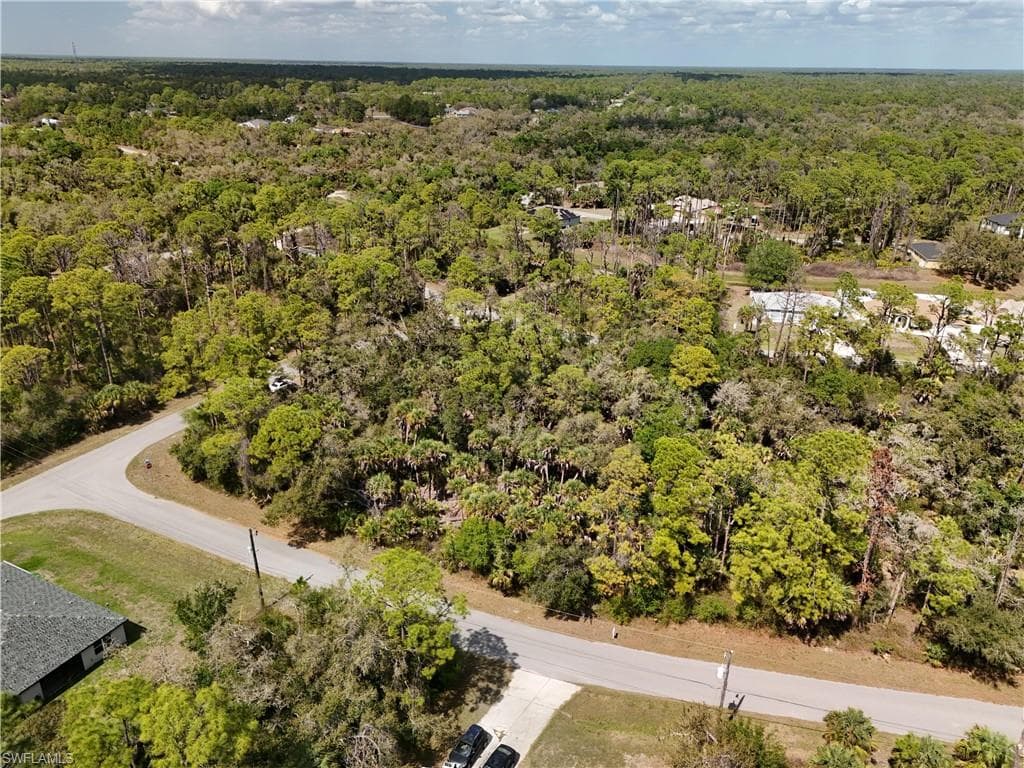 Aerial view of a heavily wooded area