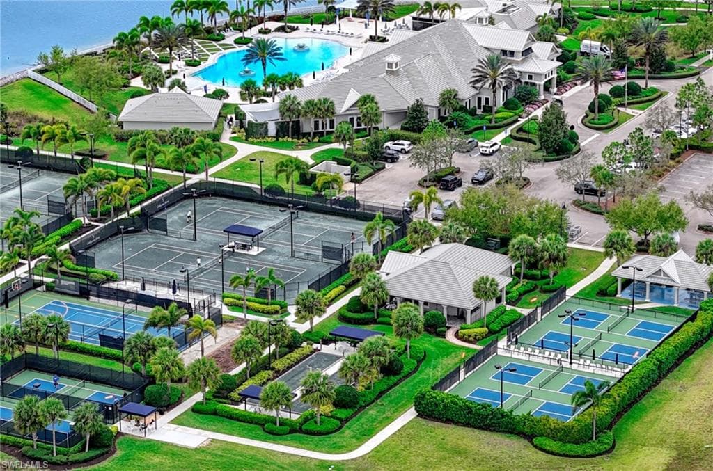 Drone / aerial view of a pool
