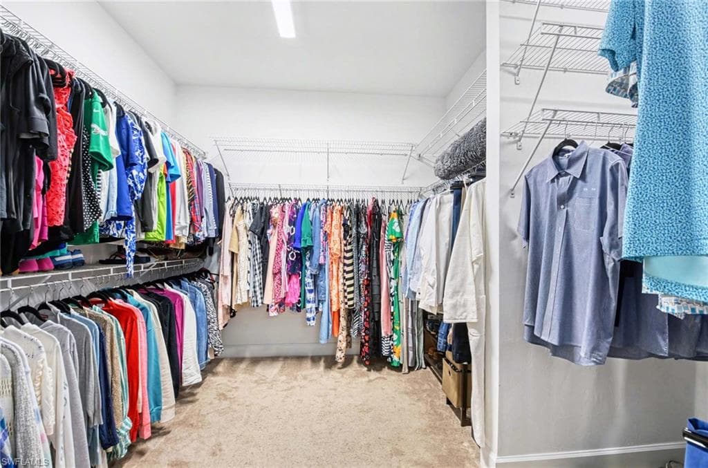 Walk in closet with light carpet