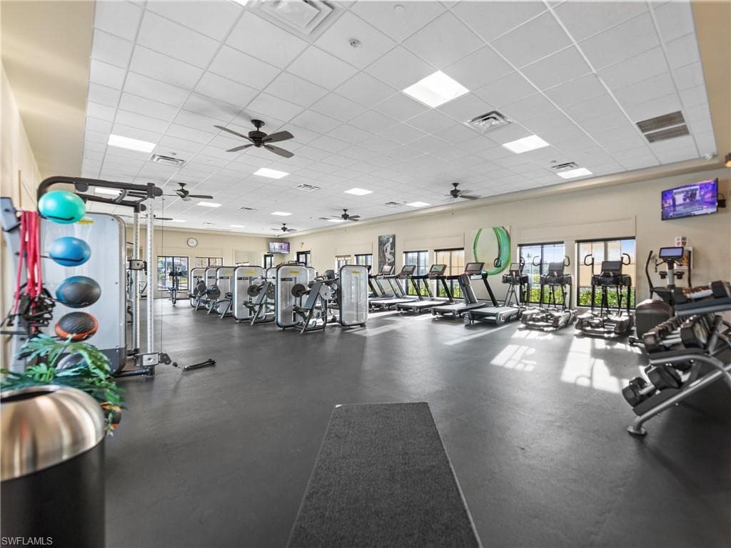 Workout area with a drop ceiling