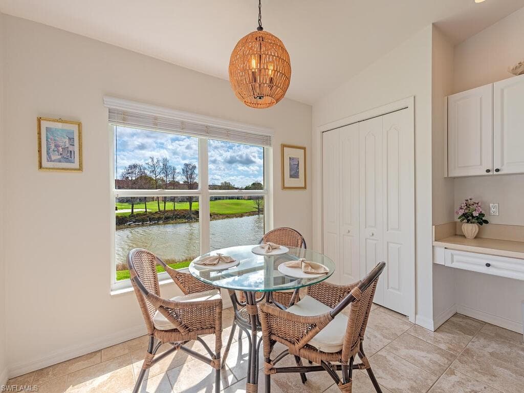 Breakfast area with a water view.