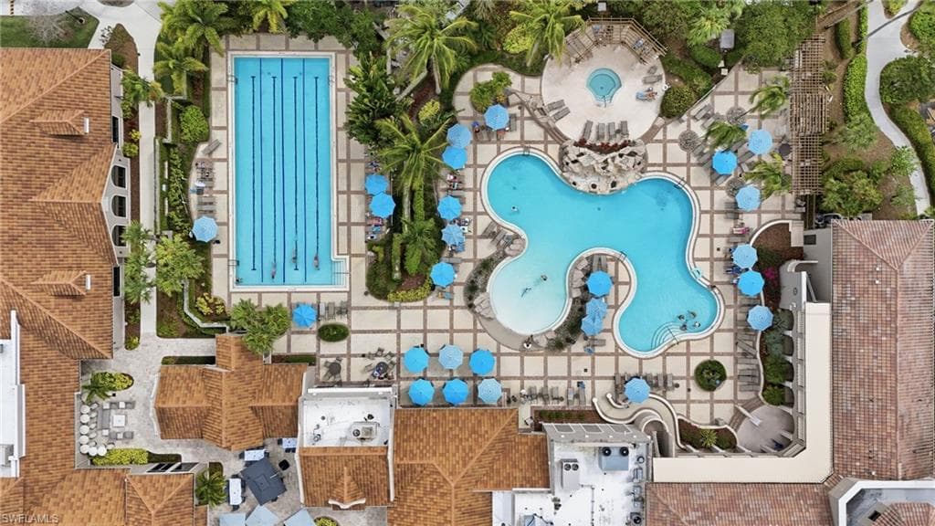 Bird's eye view of a pool area