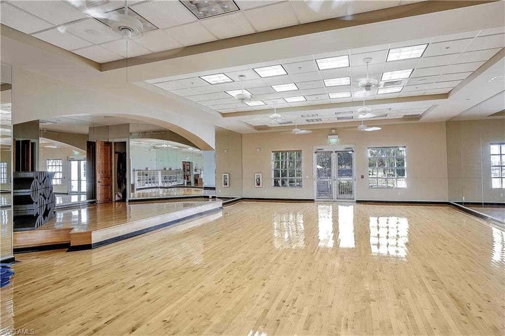 Community exercise room with loads of classes offered