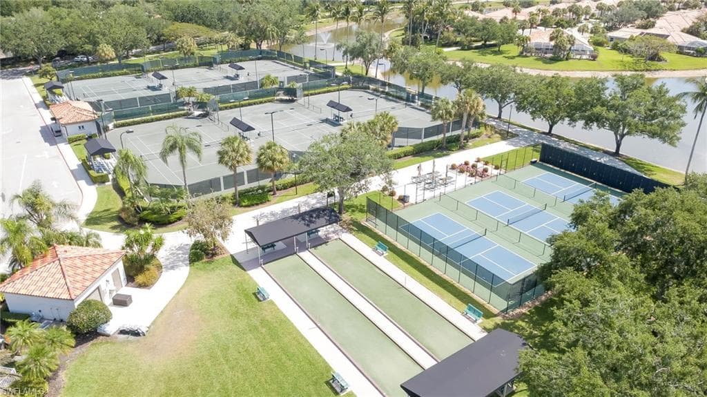 Aerial view of tennis, bocce and pickleball courts