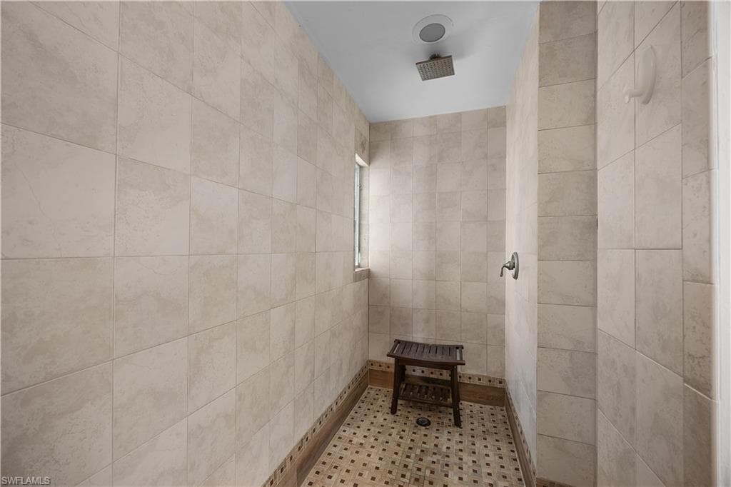 Walk-in tiled shower