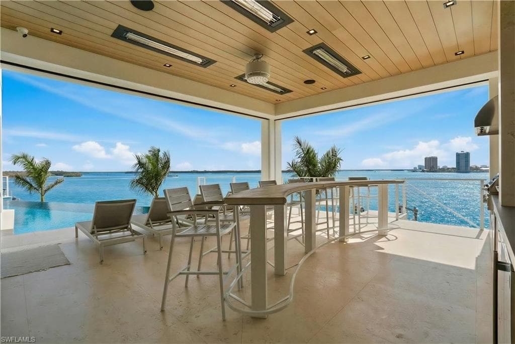 View of patio / terrace featuring a water view - Virtually Edited Image