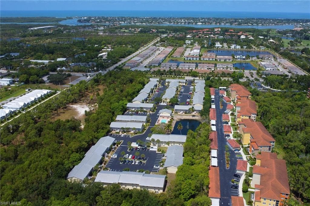 Bird's eye view featuring a residential view and a water view