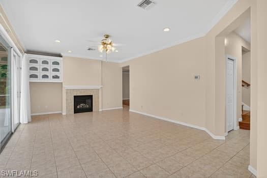 Family room with fireplace and built-ins