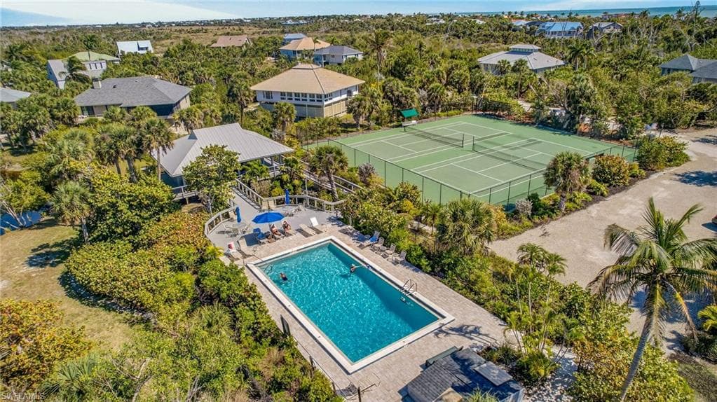 Aerial view of a pool