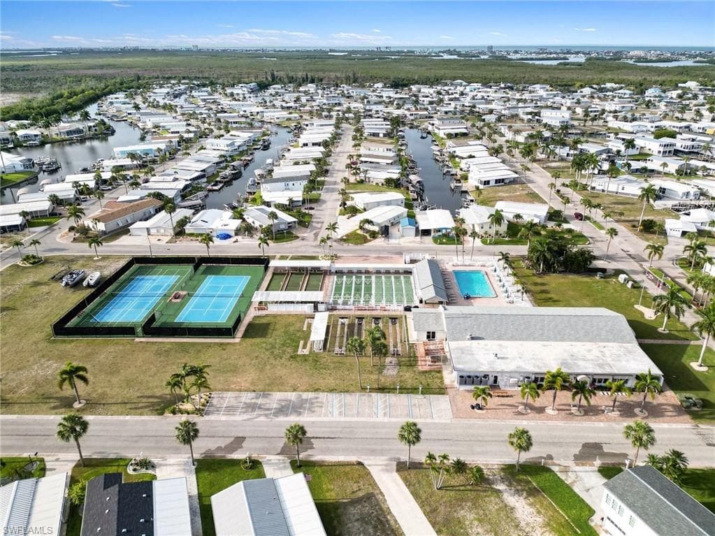 Arial View of tennis court, club house
