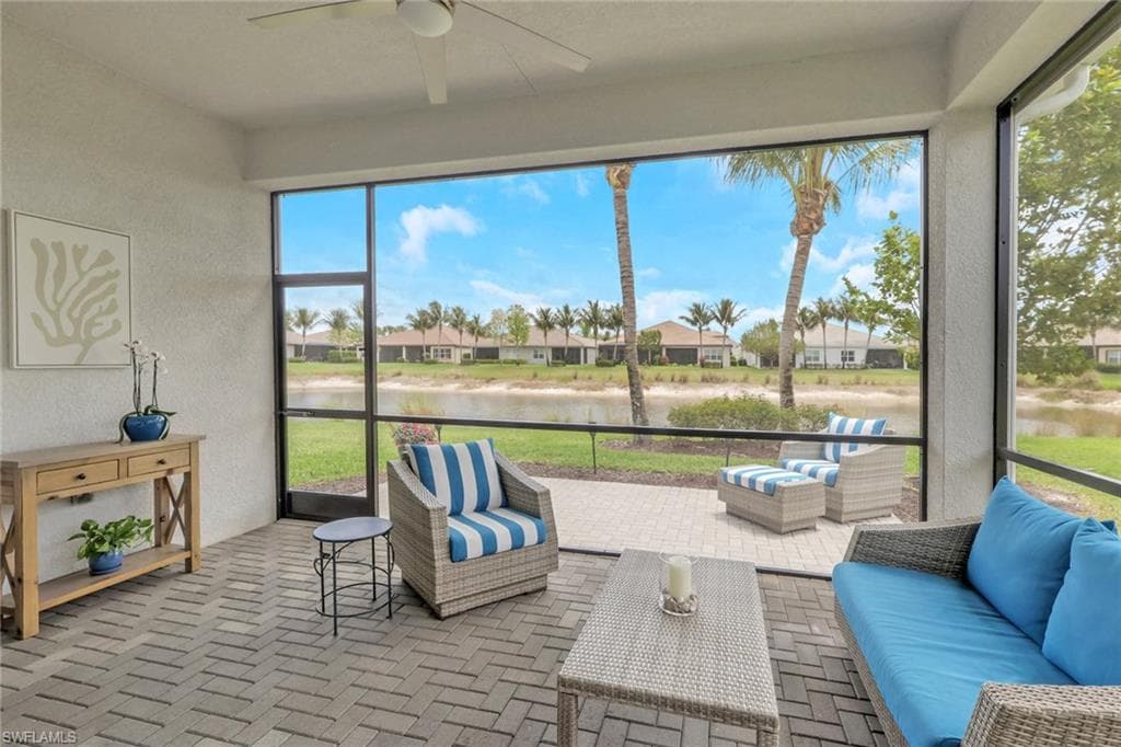Screened lanai featuring herringbone paver flooring