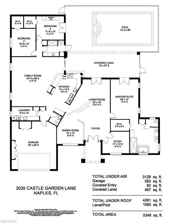 Room featuring tiled flooring, a ceiling fan, and direct access to a patio with a swimming pool via French doors