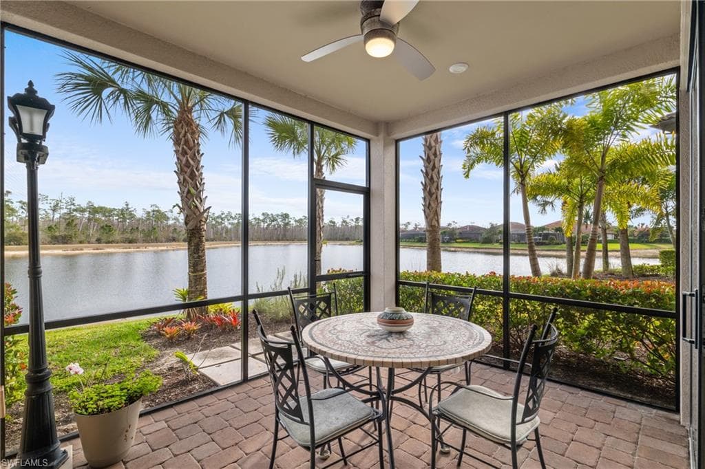Sunroom / solarium featuring a water view