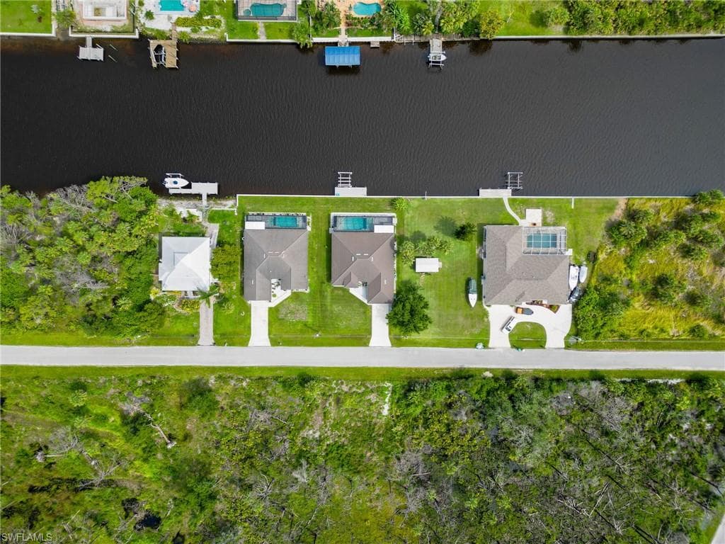 Bird's eye view of a nearby body of water