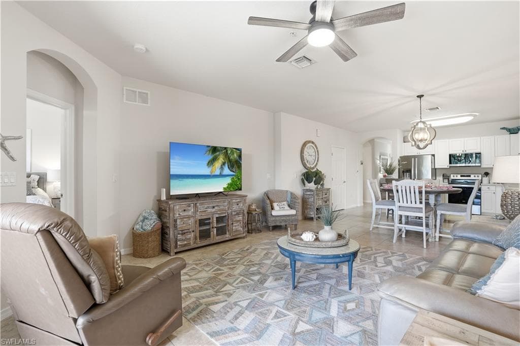 Living, kitchen and dining are open to one another.