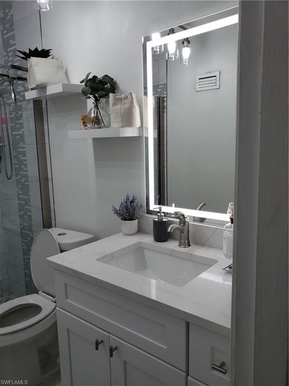 Vanity with lights in the mirror