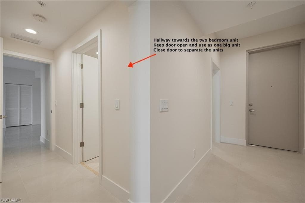 Corridor featuring baseboards and light tile patterned floors