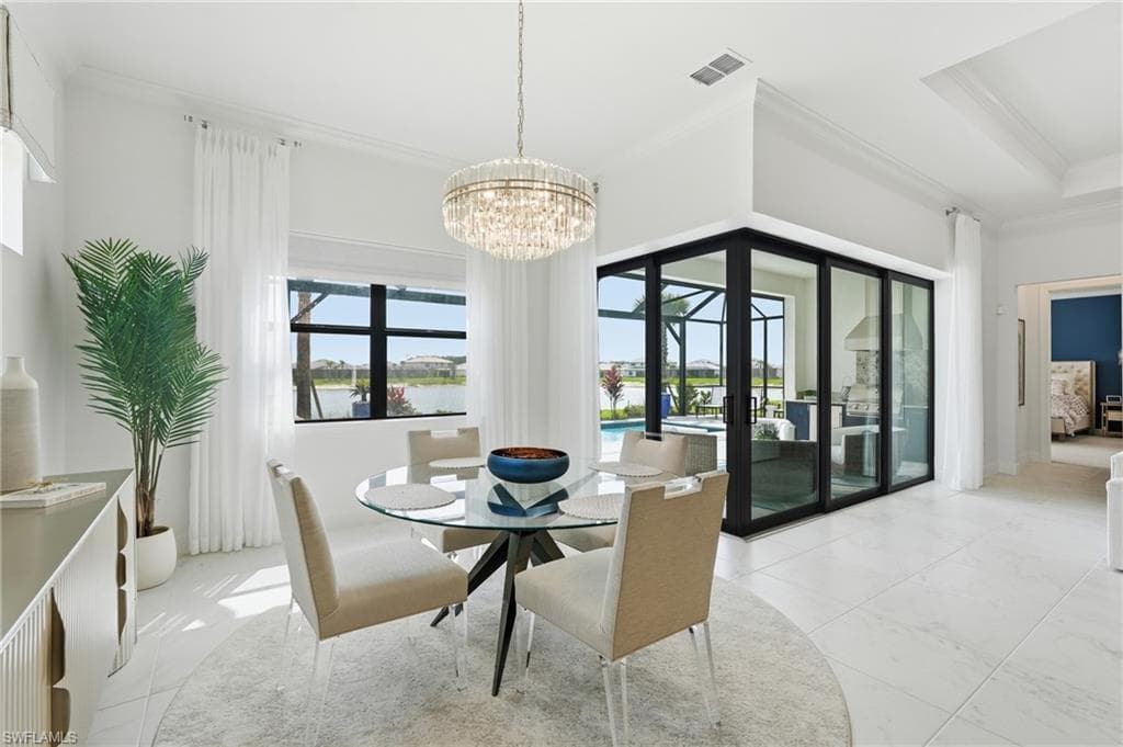 Spacious Elegant Lighting enhance the dining space and nook
