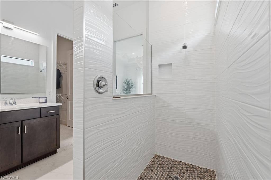 Extended Large Walk-in Shower w/10x28 Wavy Tile