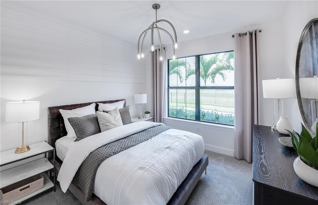 Interior photos are of a staged model home. Illustration purposes only. Options may vary. 1st floor bedrom with en suite bath.