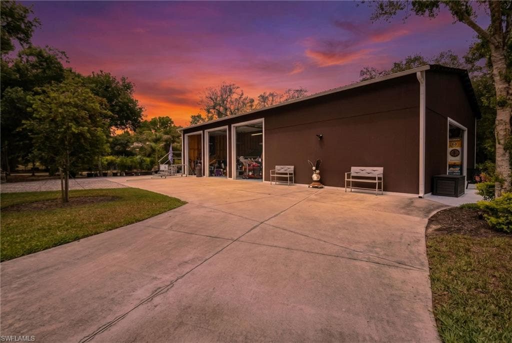 Pole Barn with four garage access points.