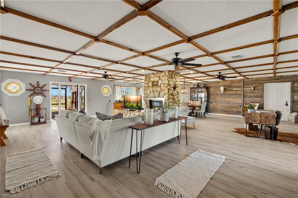 Great Room with Coffered Ceiling