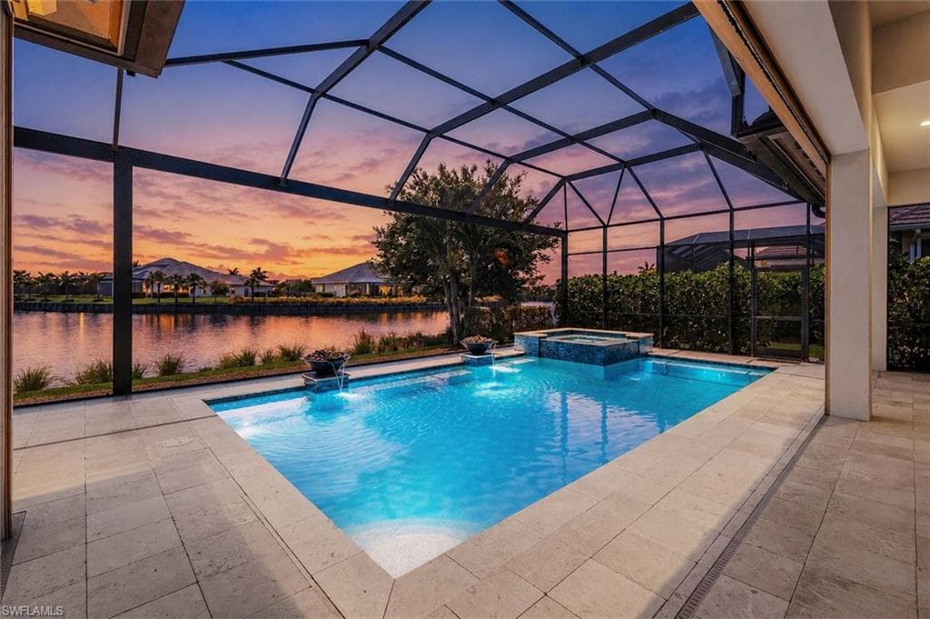Serene sunset from your private oasis with western exposure and long lake view