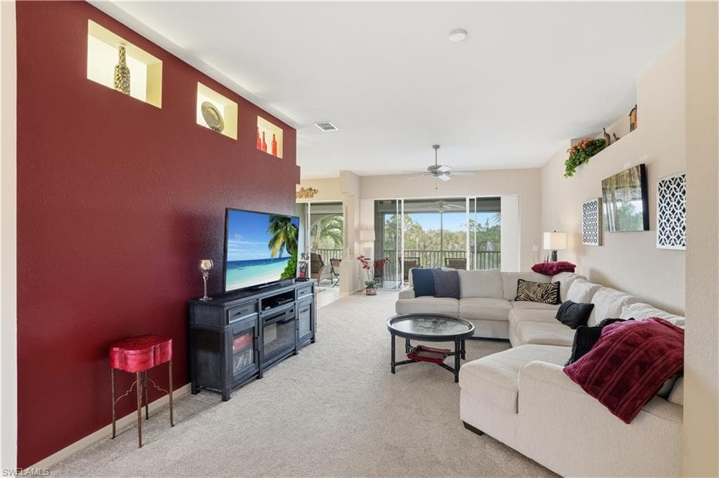 Open great room with abundant natural light.