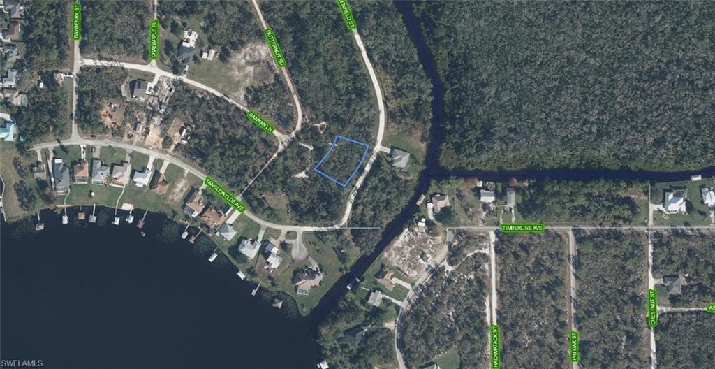 Aerial Survey. Displaying the property's boundaries and surrounding geographical features