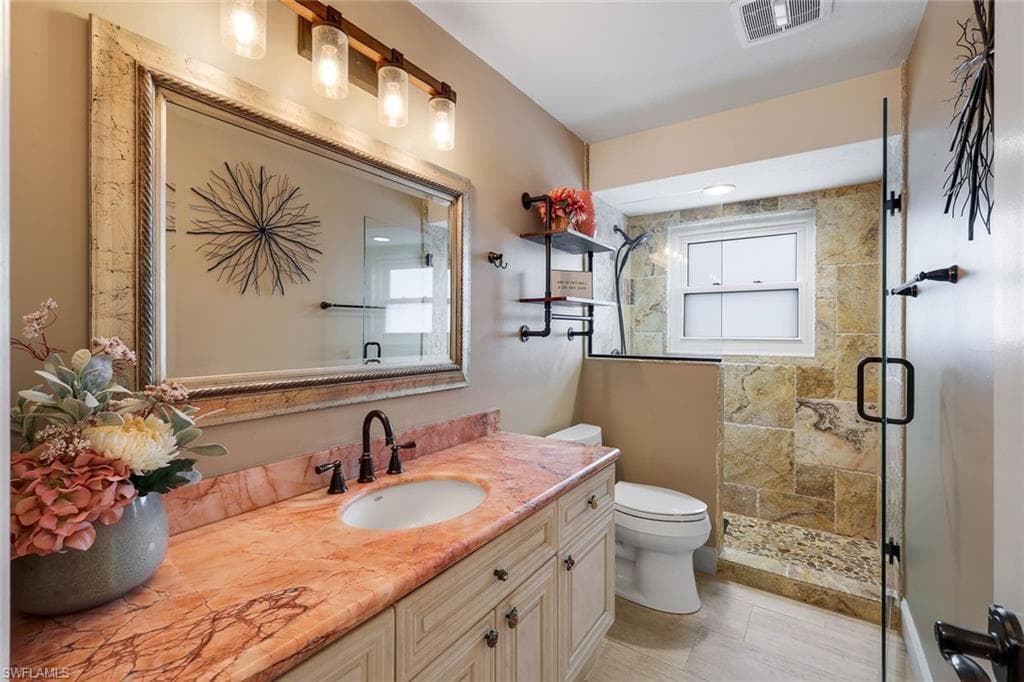 Guest Bathroom- Step In Oversized Shower, Granite Counter Tops