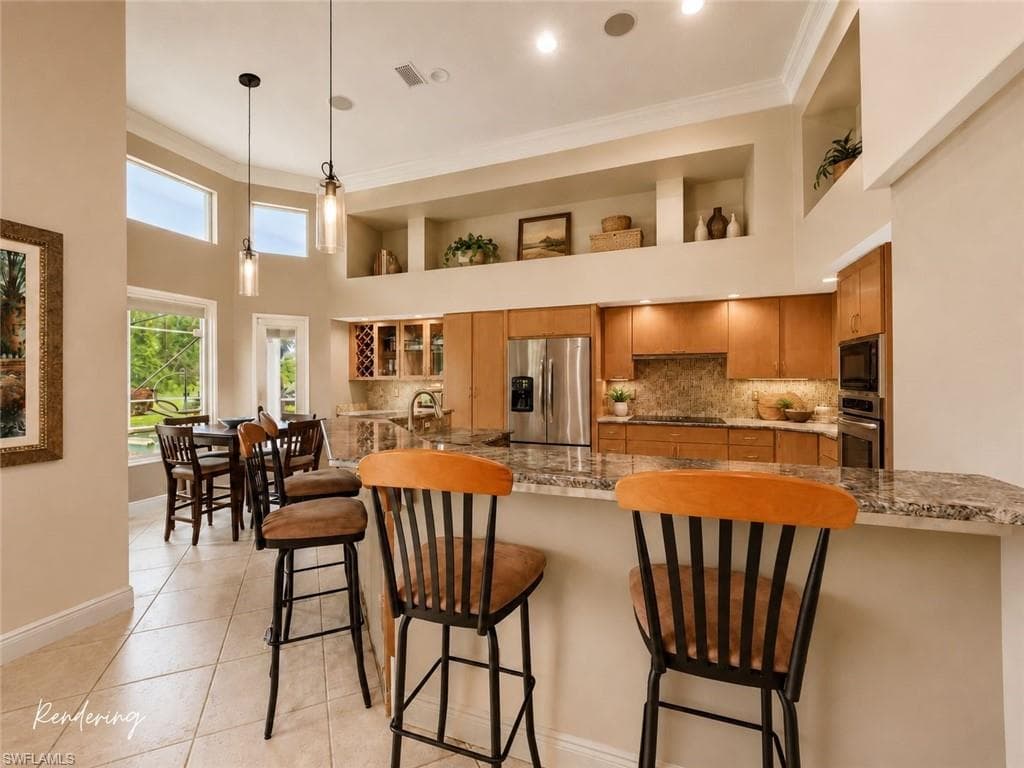 Artist rendering showcasing one vision for a stunning chef's kitchen, centered around the expansive footprint, soaring ceilings, and oversized island already in place.