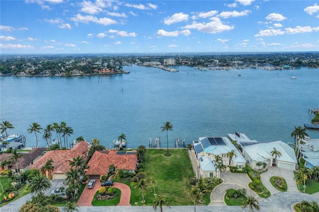 Aerial view of a nearby body of water