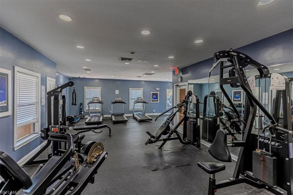 Exercise room with recessed lighting