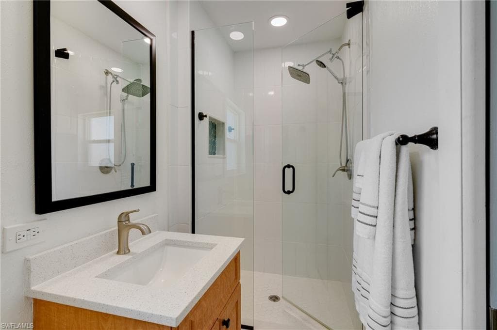 Renovated primary bath with walk-in shower