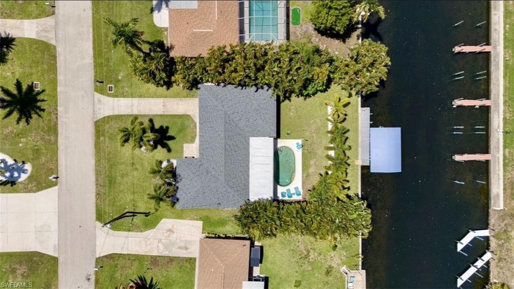 Overhead of home, pool and dock