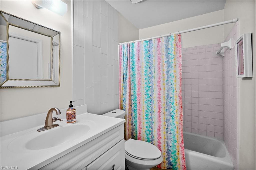 One shared bathroom with tub/shower combo.